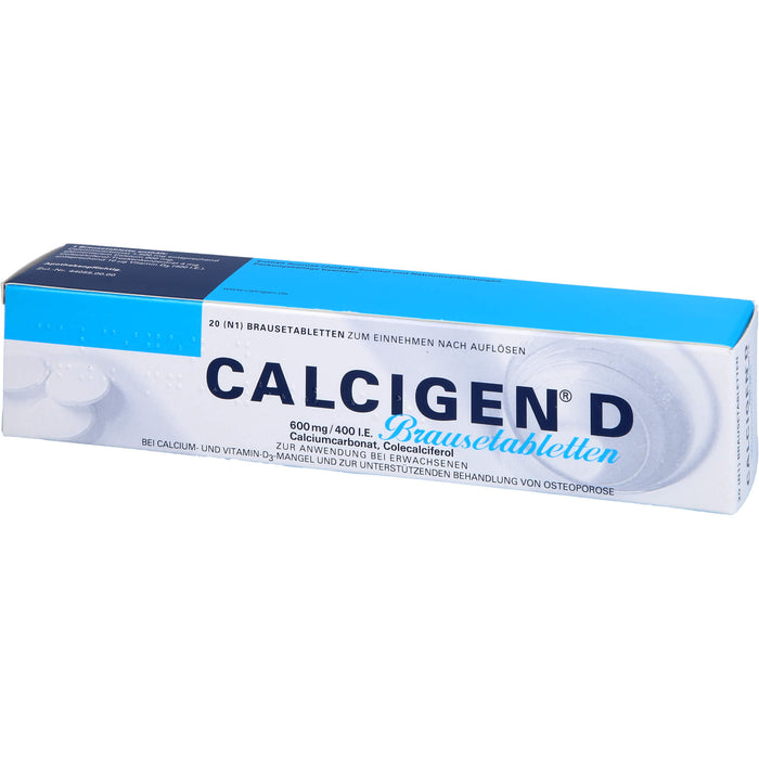 CALCIGEN D 600 mg / 400 I.E. Brausetabletten bei Calcium- und Vitamin-D3-Mangel, 20 St. Tabletten