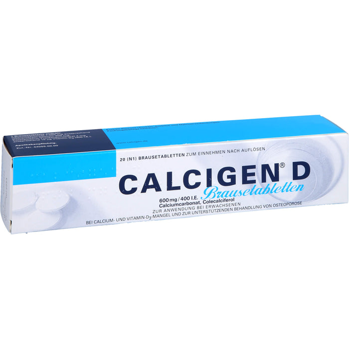 CALCIGEN D 600 mg / 400 I.E. Brausetabletten bei Calcium- und Vitamin-D3-Mangel, 20 St. Tabletten