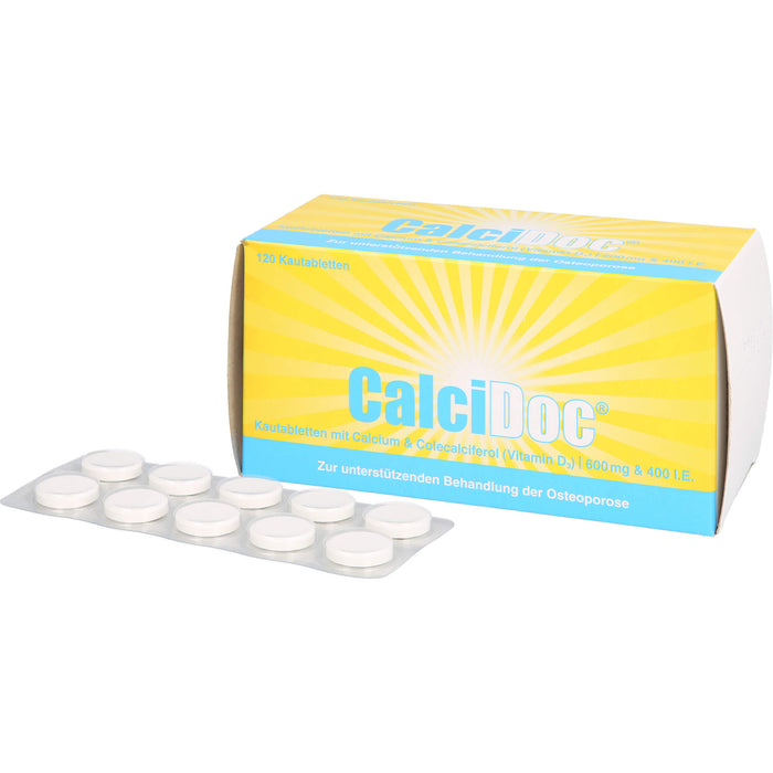 CalciDoc 600 mg/400 I.E. Kautabletten zur unterstützenden Behandlung der Osteoporose, 120 St. Tabletten