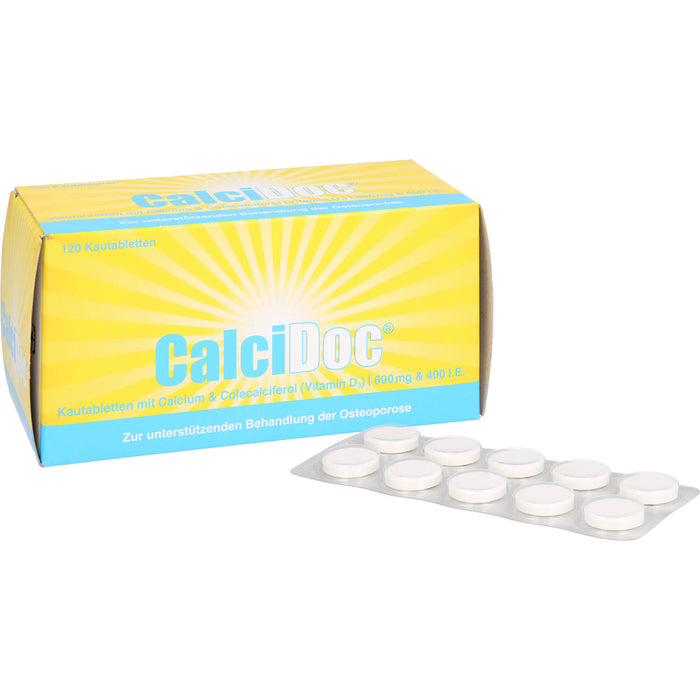 CalciDoc 600 mg/400 I.E. Kautabletten zur unterstützenden Behandlung der Osteoporose, 120 St. Tabletten