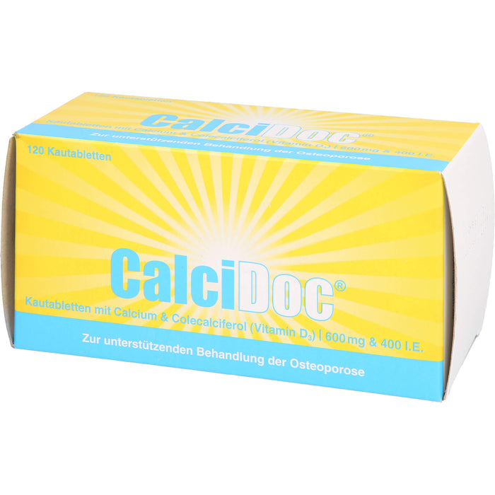CalciDoc 600 mg/400 I.E. Kautabletten zur unterstützenden Behandlung der Osteoporose, 120 St. Tabletten