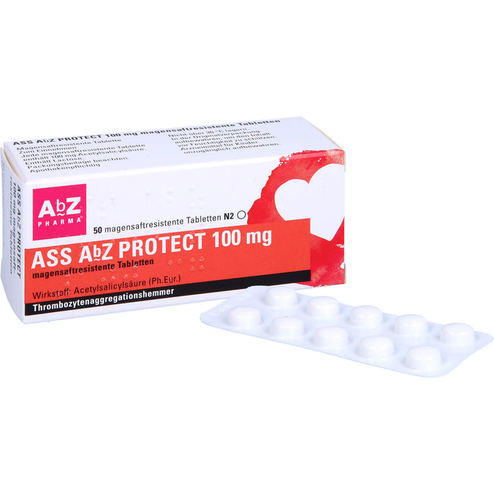 ASS AbZ Protect 100 mg magensaftresistente Tabletten, 50 pcs. Tablets