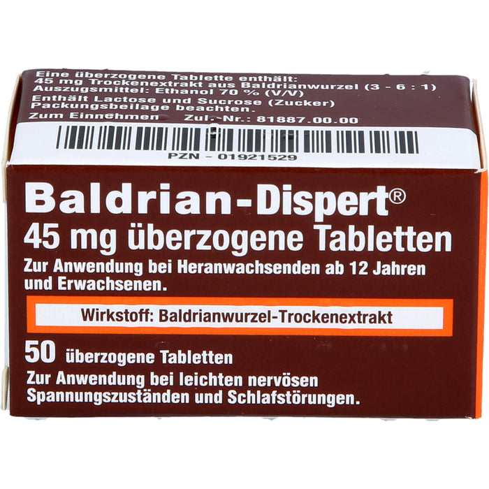 Baldrian-Dispert 45 mg überzogene Tabletten, 50 pcs. Tablets