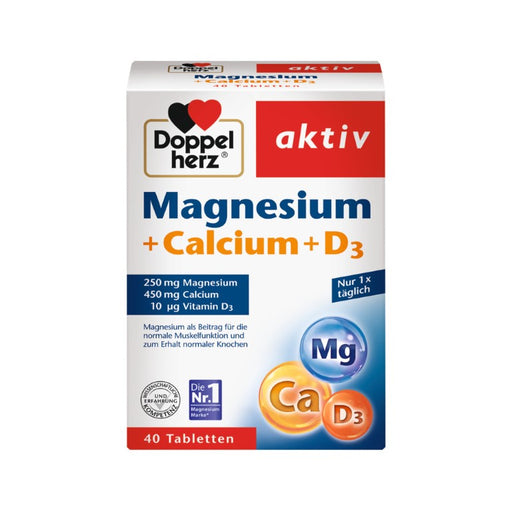 Doppelherz aktiv Magnesium + Calcium + D3 Tabletten für die Muskelfunktion und den Knochenerhalt, 40 St. Tabletten