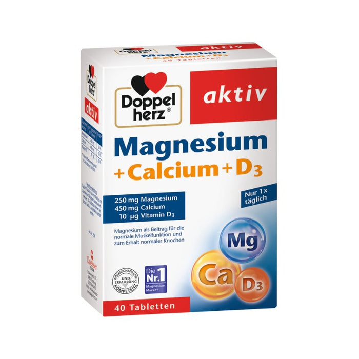 Doppelherz aktiv Magnesium + Calcium + D3 Tabletten für die Muskelfunktion und den Knochenerhalt, 40 St. Tabletten