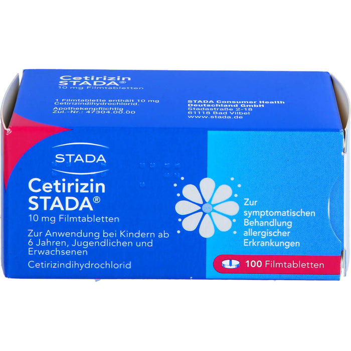 Cetirizin STADA 10 mg Filmtabletten zur symptomatischen Behandlung allergischer Erkrankungen, 100 St. Tabletten