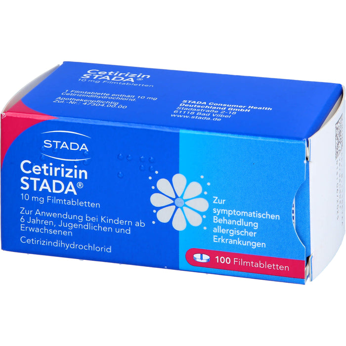 Cetirizin STADA 10 mg Filmtabletten zur symptomatischen Behandlung allergischer Erkrankungen, 100 St. Tabletten