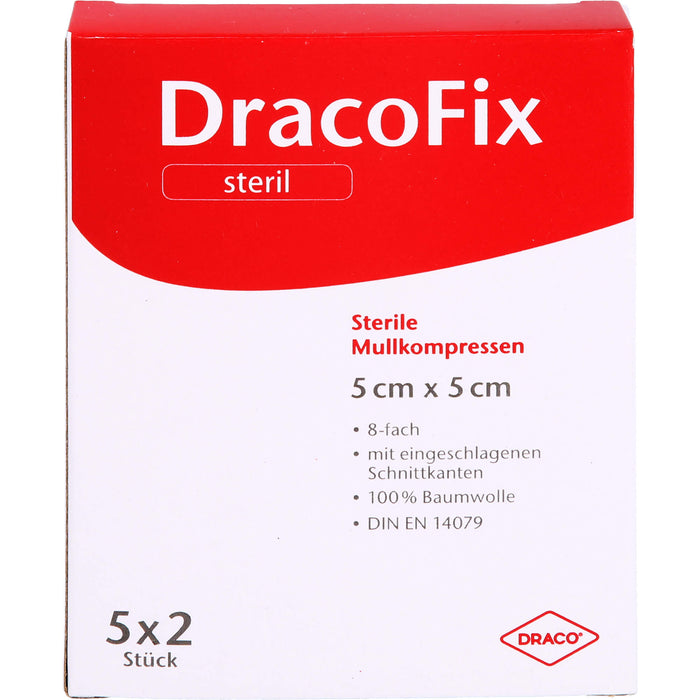 DracoFix Mullkompressen steril 8fach 5 x 5 cm zur Wundversorgung, 10 St. Kompressen