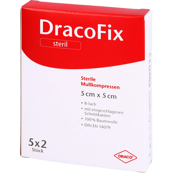 DracoFix Mullkompressen steril 8fach 5 x 5 cm zur Wundversorgung, 10 St. Kompressen