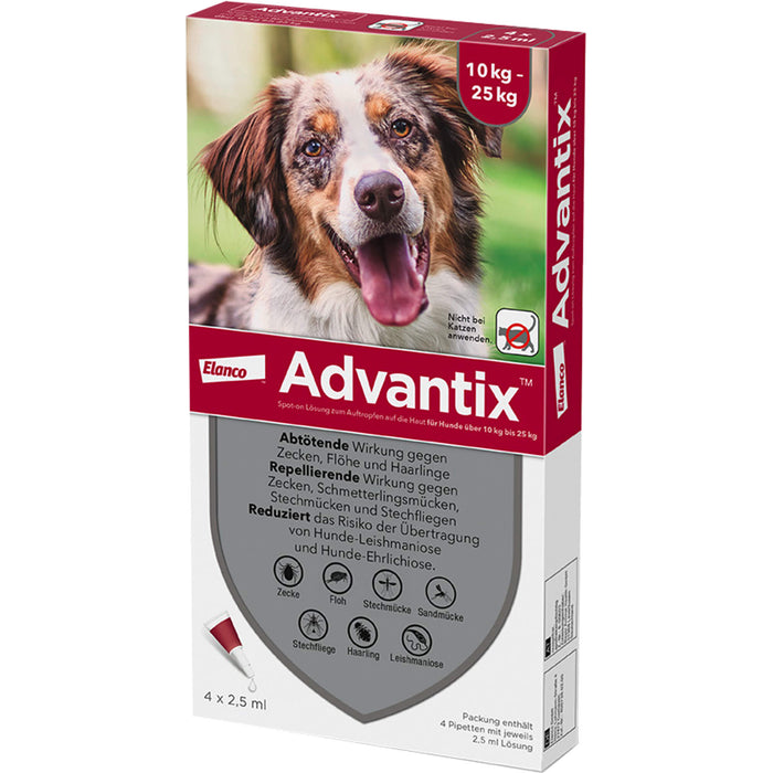 Advantix Spot-On 250 für mittelgroße Hunde von 10 bis 25 kg gegen Zecken Flöhe und fliegende Insekten, 4 St. Lösung