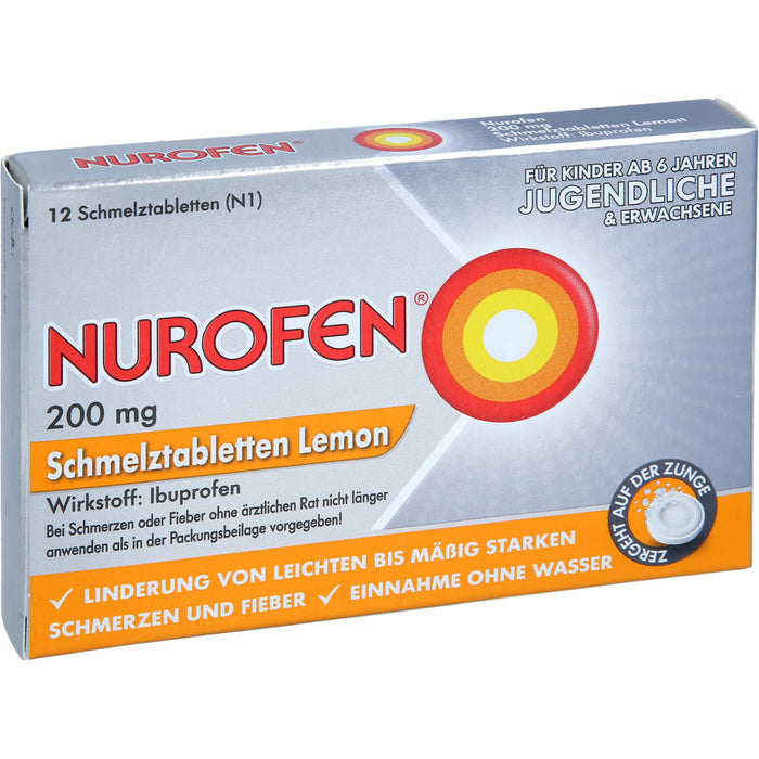 Nurofen Schmelztabletten Lemon bei Kopfschmerzen ab 6 Jahren 200mg, 12 St. Tabletten