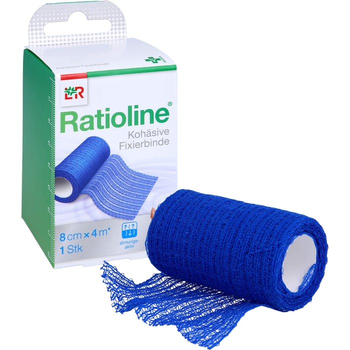 Ratioline acute Fixierbinde Kohäsiv 8cmx4m blau, 1 St BIN