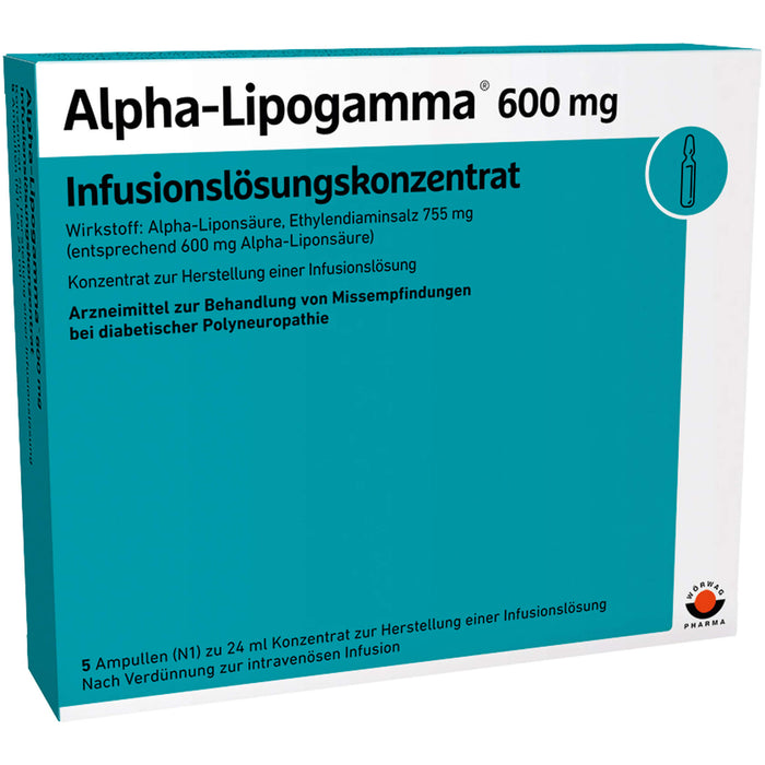Alpha-Lipogamma 600 mg Infusionslösungskonzentrat bei diabetischer Polyneuropathie, 5 St. Ampullen