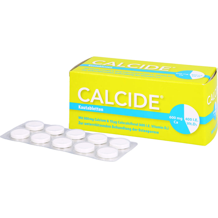 Calcide 600 mg / 400 I.E. Kautabletten zur unterstützenden Behandlung der Osteoporose, 100 St. Tabletten