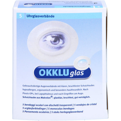 OKKLUGLAS Uhrglasverband Augenverband mit klarer, bruchfester Schutzhaube, 5 St. Verband
