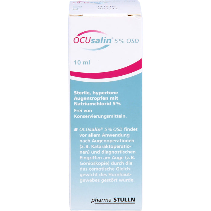 OCUsalin 5% OSD Augentropfen zur unterstützenden Behandlung von Hornhaut-Ödemen, 10 ml Lösung