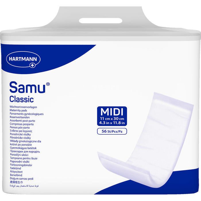 Samu Classic Midi Wöchnerinnen-Vorlagen Wochenbettbinden für die Zeit nach der Geburt, 56 St. Einlagen