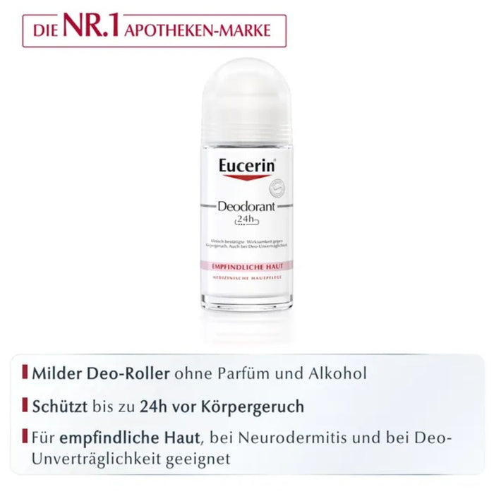 Eucerin Deodorant für empfindliche Haut 24 h Roll-on, 50 ml Lösung