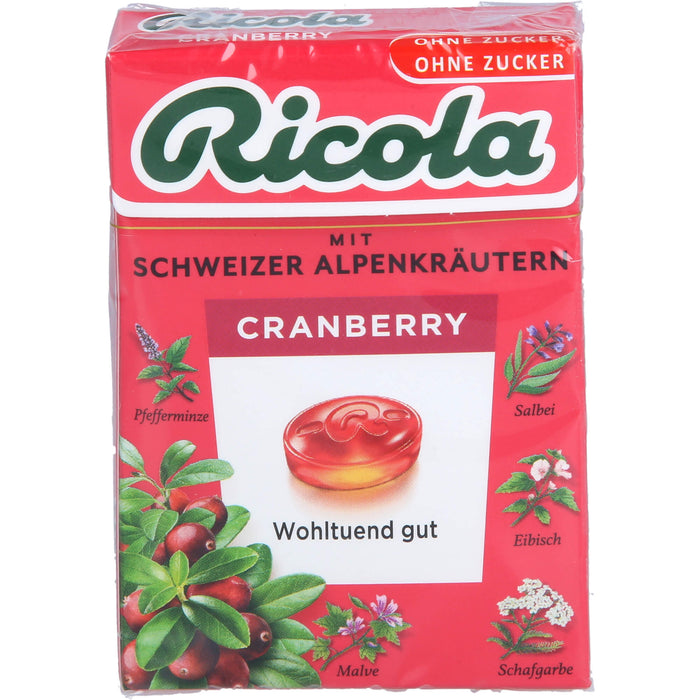 Ricola Schweizer Kräuterbonbons Box Cranberry ohne Zucker, 50 g Bonbons