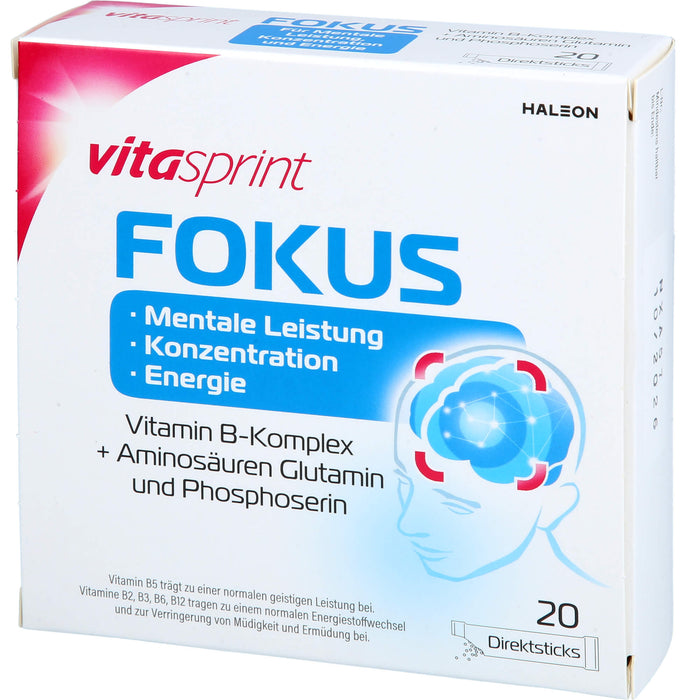 Vitasprint Fokus Direktsticks Vitamin B5 für mentale Leistungsfähigkeit, Konzentration und Energie, 20 St. Beutel