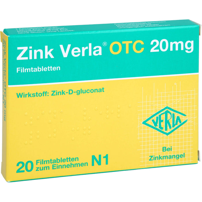 Zink Verla OTC 20 mg Filmtabletten, 20 St. Tabletten
