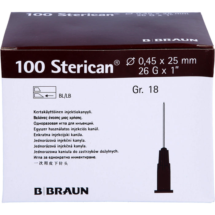 Sterican Kan.Luer-Lok 0,45x25mm Gr.18 braun, 100 St KAN