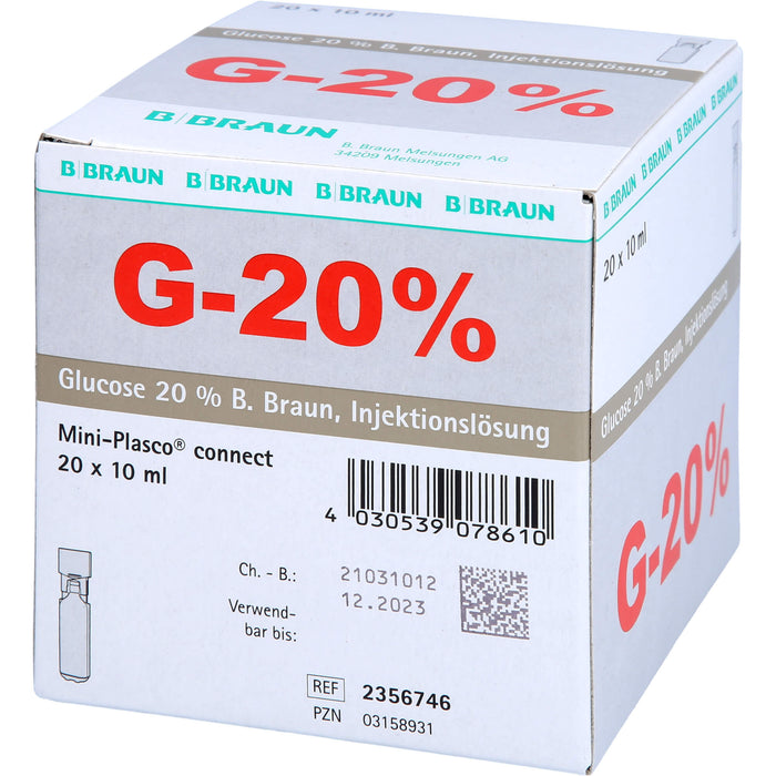 Glucose 20 % B. Braun Injektionslösung, Mini Plasco connect, 20X10 ml ILO