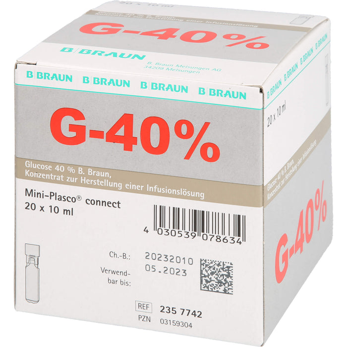 Glucose 40 % B. Braun Mini-Plasco connect Konzentrat zur Herst. einer Inf.-Lsg., 10 ml, 200 ml Lösung