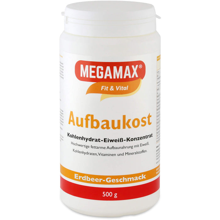 MEGAMAX Fit & Vital Aufbaukost Kohlenhydrat-Eiweiß-Konzentrat Erdbeer-Geschmack, 500 g Pulver