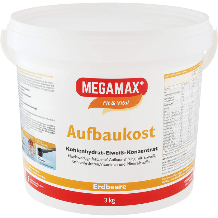 MEGAMAX Fit & Vital Aufbaukost Kohlenhydrat-Eiweiß-Konzentrat Erdbeer-Geschmack, 3 g Pulver