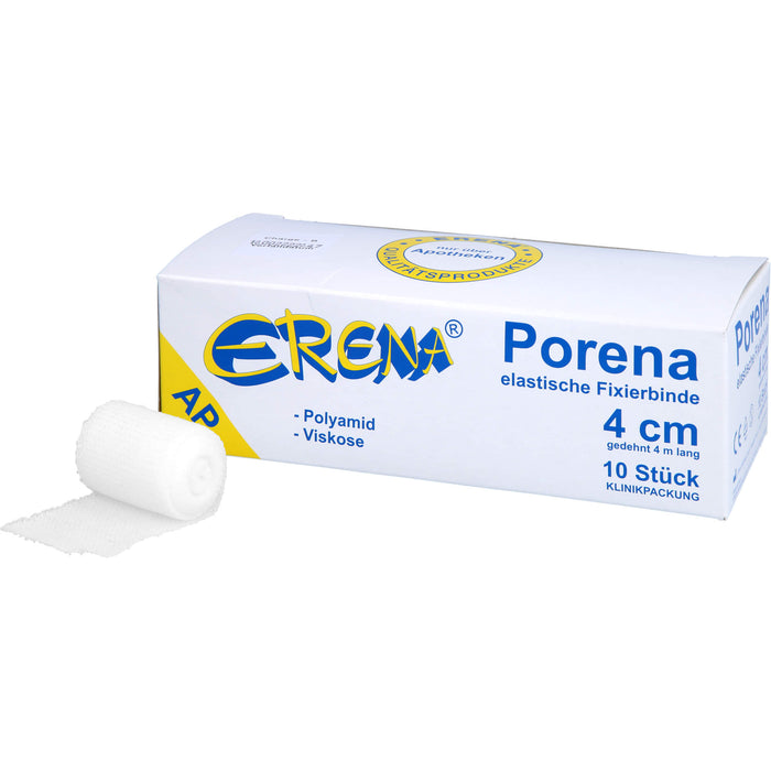 ERENA Porena elastische Fixierbinde 4 cm x 4 m zur Fixierung von Wundauflagen, 10 St. Binde