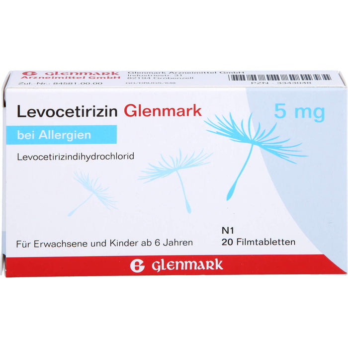 Levocetirizin Glenmark 5 mg Filmtabletten bei Allergien, 20 St. Tabletten