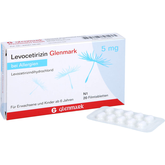 Levocetirizin Glenmark 5 mg Filmtabletten bei Allergien, 20 St. Tabletten