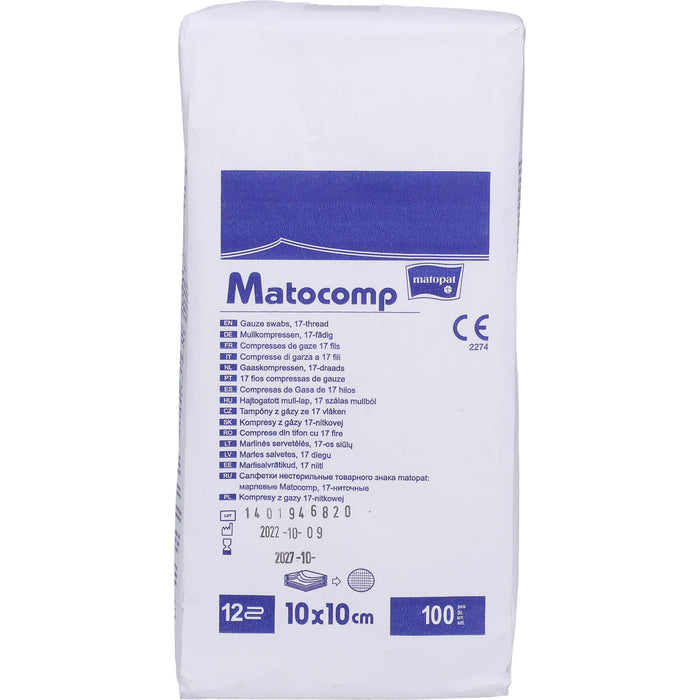Matocomp Mullkompressen 10 x 10 cm unsteril 8 fach, 100 St KOM