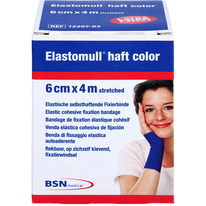 Elastomull haft 4 m x 6 cm color blau kohäsive elastische Fixierbinde, 1 St. Binde
