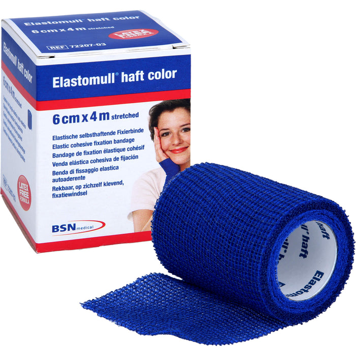 Elastomull haft 4 m x 6 cm color blau kohäsive elastische Fixierbinde, 1 St. Binde