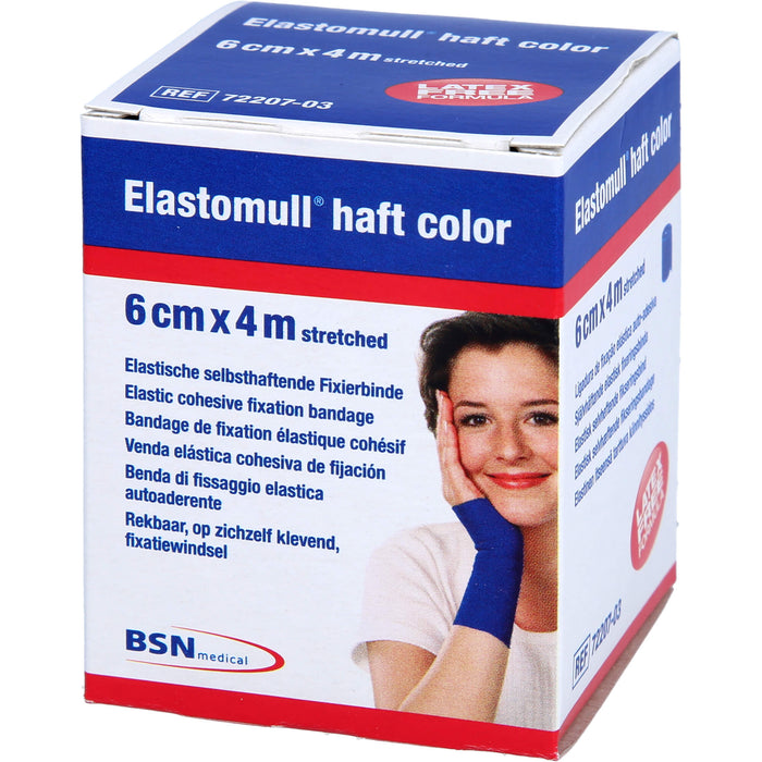 Elastomull haft 4 m x 6 cm color blau kohäsive elastische Fixierbinde, 1 St. Binde
