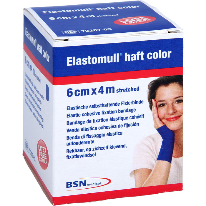 Elastomull haft 4 m x 6 cm color blau kohäsive elastische Fixierbinde, 1 St. Binde