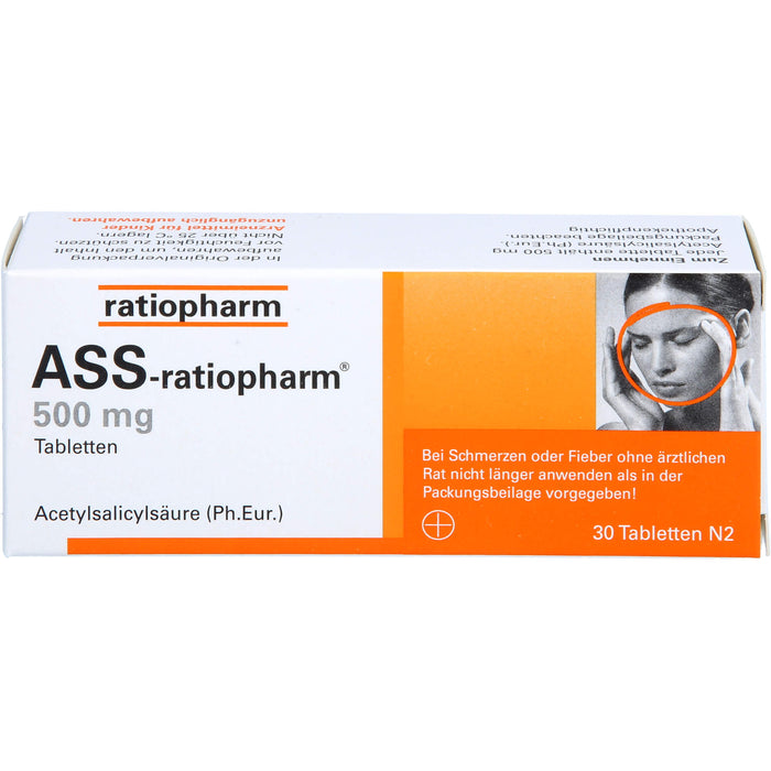 ASS-ratiopharm 500 mg Tabletten bei Schmerzen und Fieber, 30 pcs. Tablets