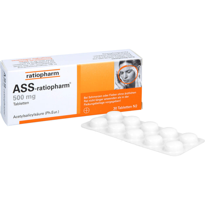 ASS-ratiopharm 500 mg Tabletten bei Schmerzen und Fieber, 30 pcs. Tablets