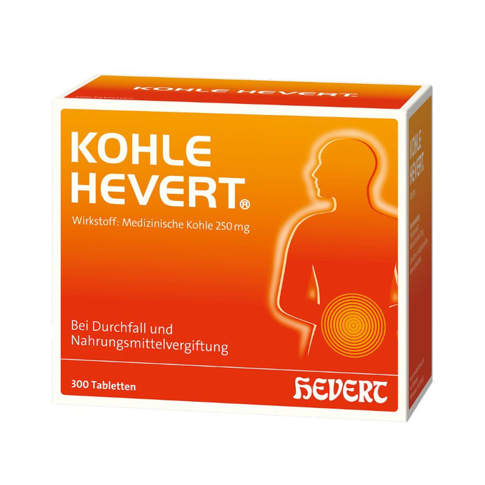 Kohle Hevert bei Durchfall sowie bei Vergiftungen durch Lebensmittel, Schwermetalle und Medikamente, 300 St. Tabletten