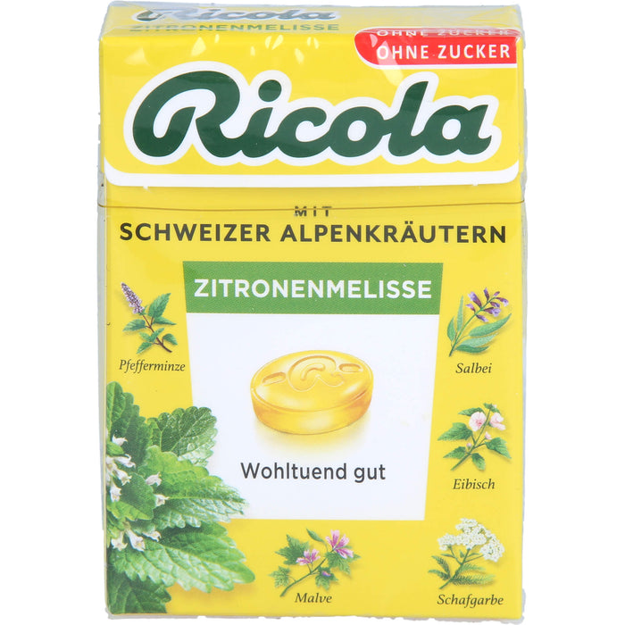 Ricola Schweizer Kräuterbonbons Box Zitronenmelisse ohne Zucker, 50 g Bonbons
