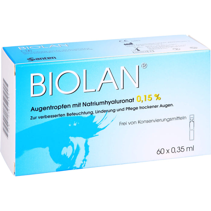 Biolan Augentropfen zur verbesserten Befeuchtung, Linderung und Pflege trockener Haut, 60 St. Einzeldosispipetten