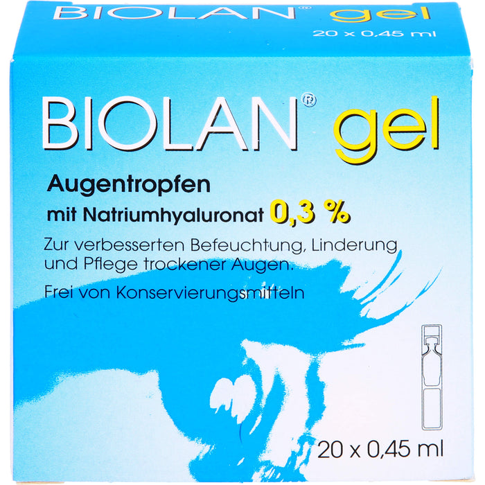 BIOLAN Gel Augentropfen mit Natriumhyaluronat 0,3% für trockene Augen, 20 St. Einzeldosispipetten