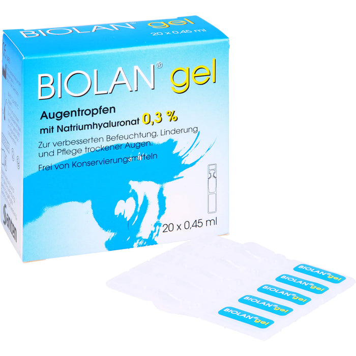 BIOLAN Gel Augentropfen mit Natriumhyaluronat 0,3% für trockene Augen, 20 St. Einzeldosispipetten