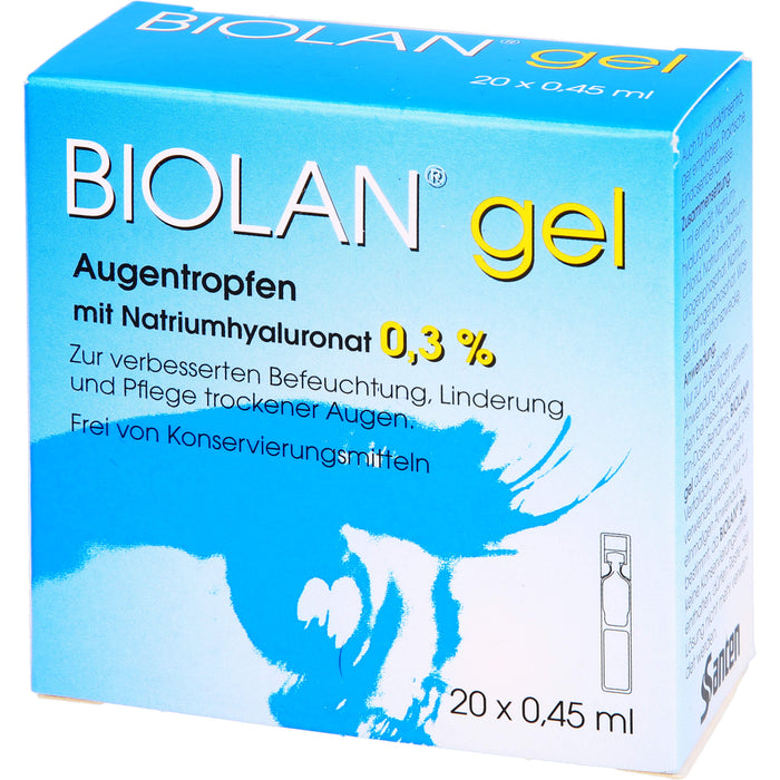 BIOLAN Gel Augentropfen mit Natriumhyaluronat 0,3% für trockene Augen, 20 St. Einzeldosispipetten