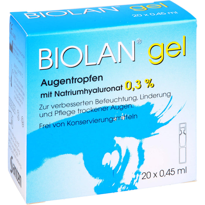 BIOLAN Gel Augentropfen mit Natriumhyaluronat 0,3% für trockene Augen, 20 St. Einzeldosispipetten