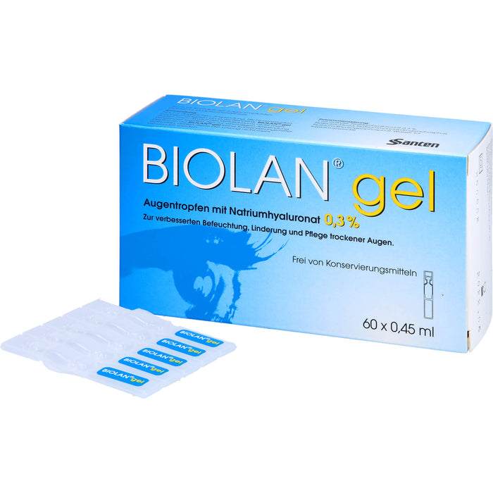 Biolan Gel Augentropfen mit Natriumhyaluronat für beanspruchte und strapazierte Augen, 60 St. Lösung