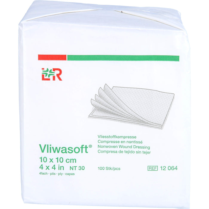 Vliwasoft Vliesstoffkompresse 10 cm x 10 cm 4lagig unsteril, 100 St. Kompressen