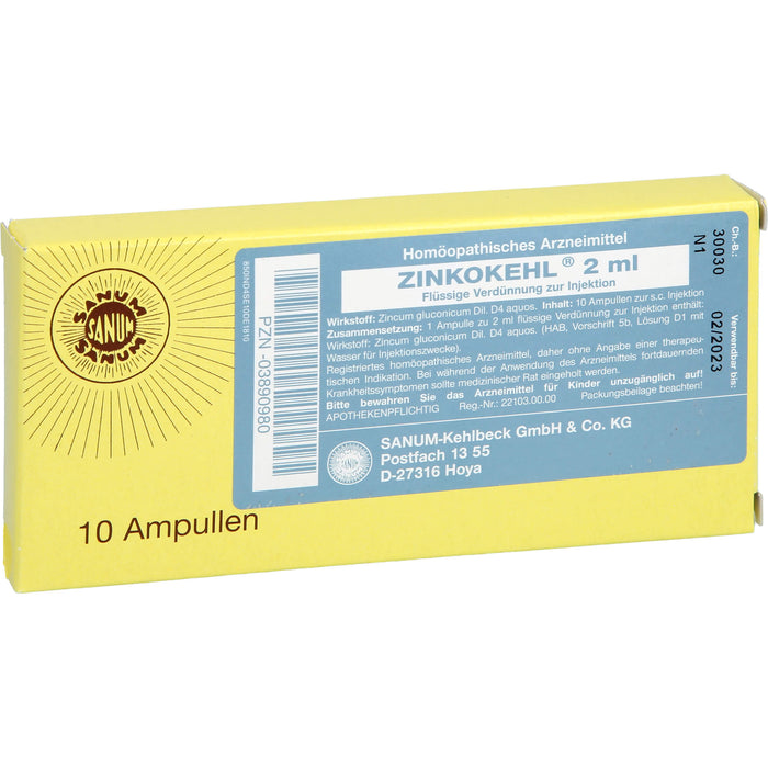 SANUM-KEHLBECK Zinkokehl D4 flüssige Verdünnung, 10 St. Ampullen